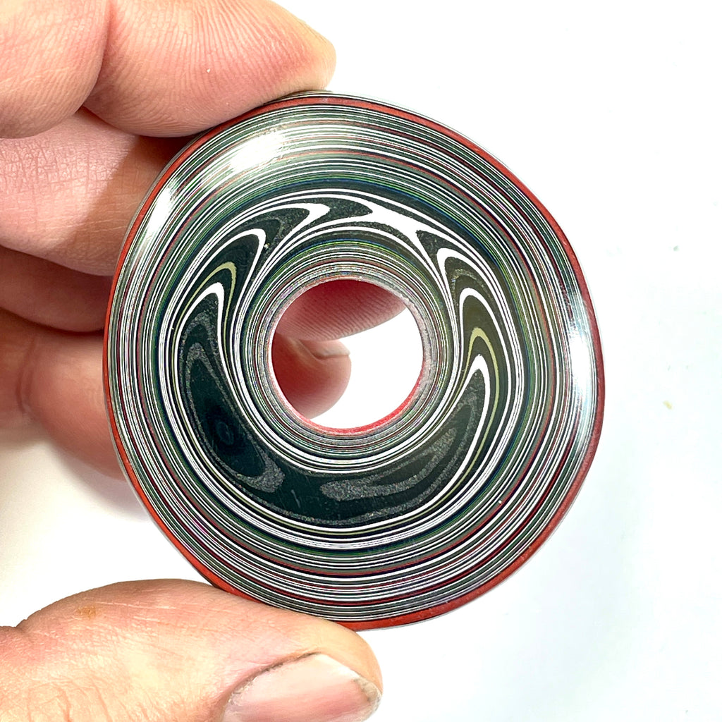 DVH Red White & Blue Fordite Stalactite Donut Bead Pendant Trio 54mm Round (6772)