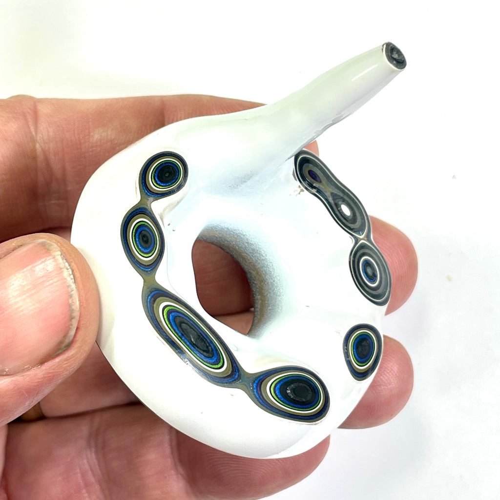 DVH Red White & Blue Fordite Stalactite Donut Bead Pendant Trio 54mm Round (6772)