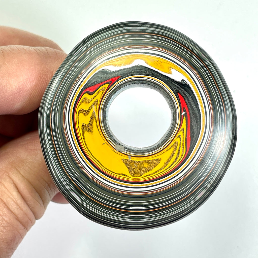 DVH Red White & Blue Fordite Stalactite Donut Bead Pendant Trio 54mm Round (6772)