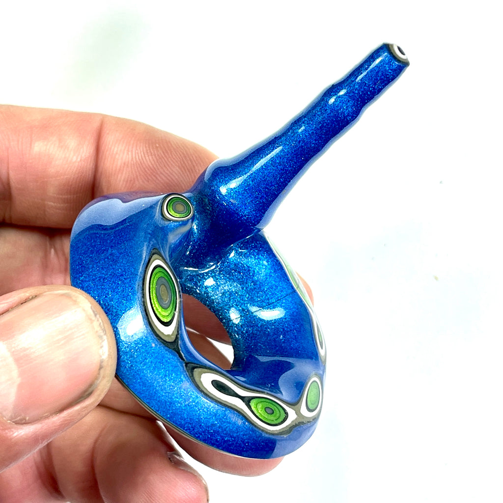 DVH Red White & Blue Fordite Stalactite Donut Bead Pendant Trio 54mm Round (6772)