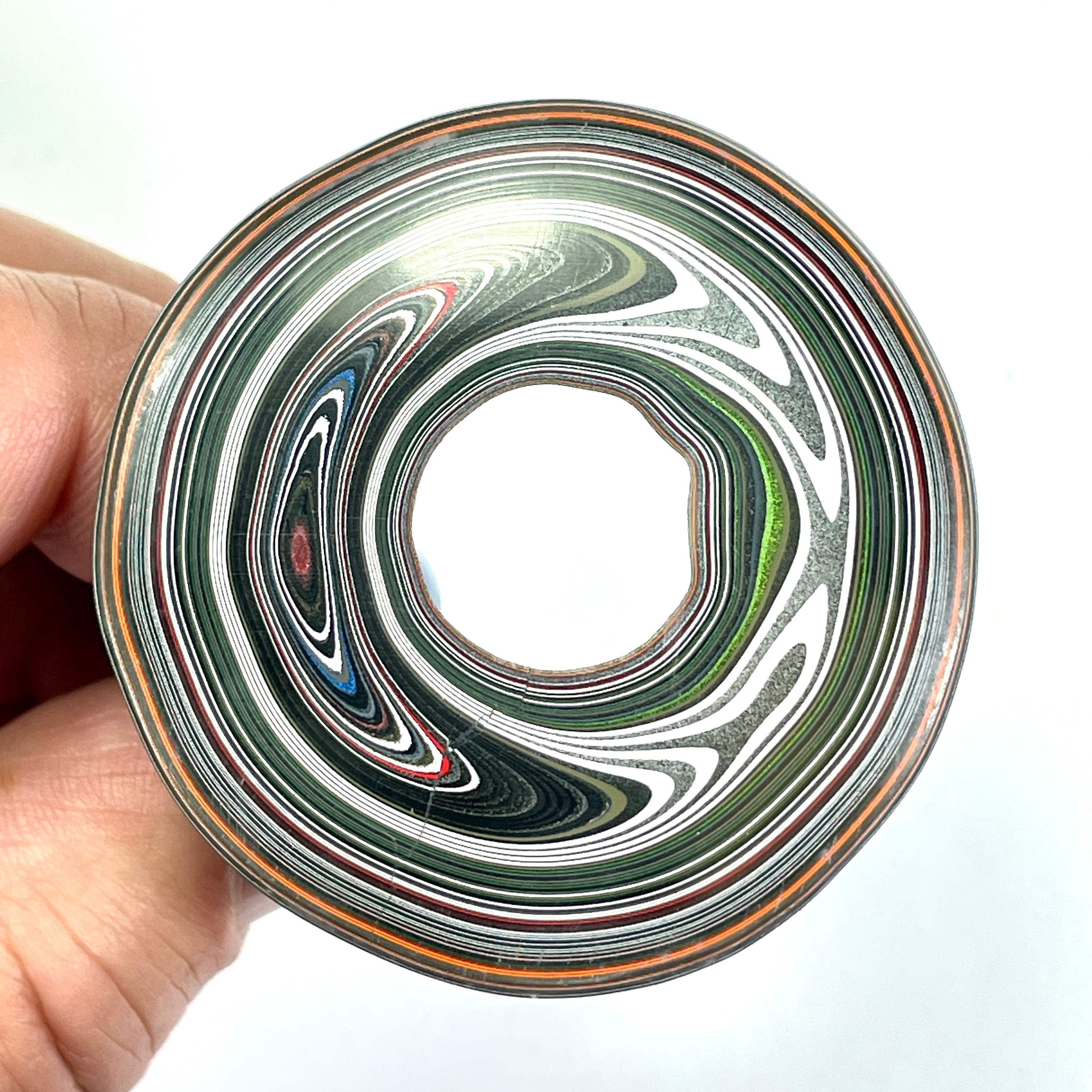 DVH Red White & Blue Fordite Stalactite Donut Bead Pendant Trio 54mm Round (6772)