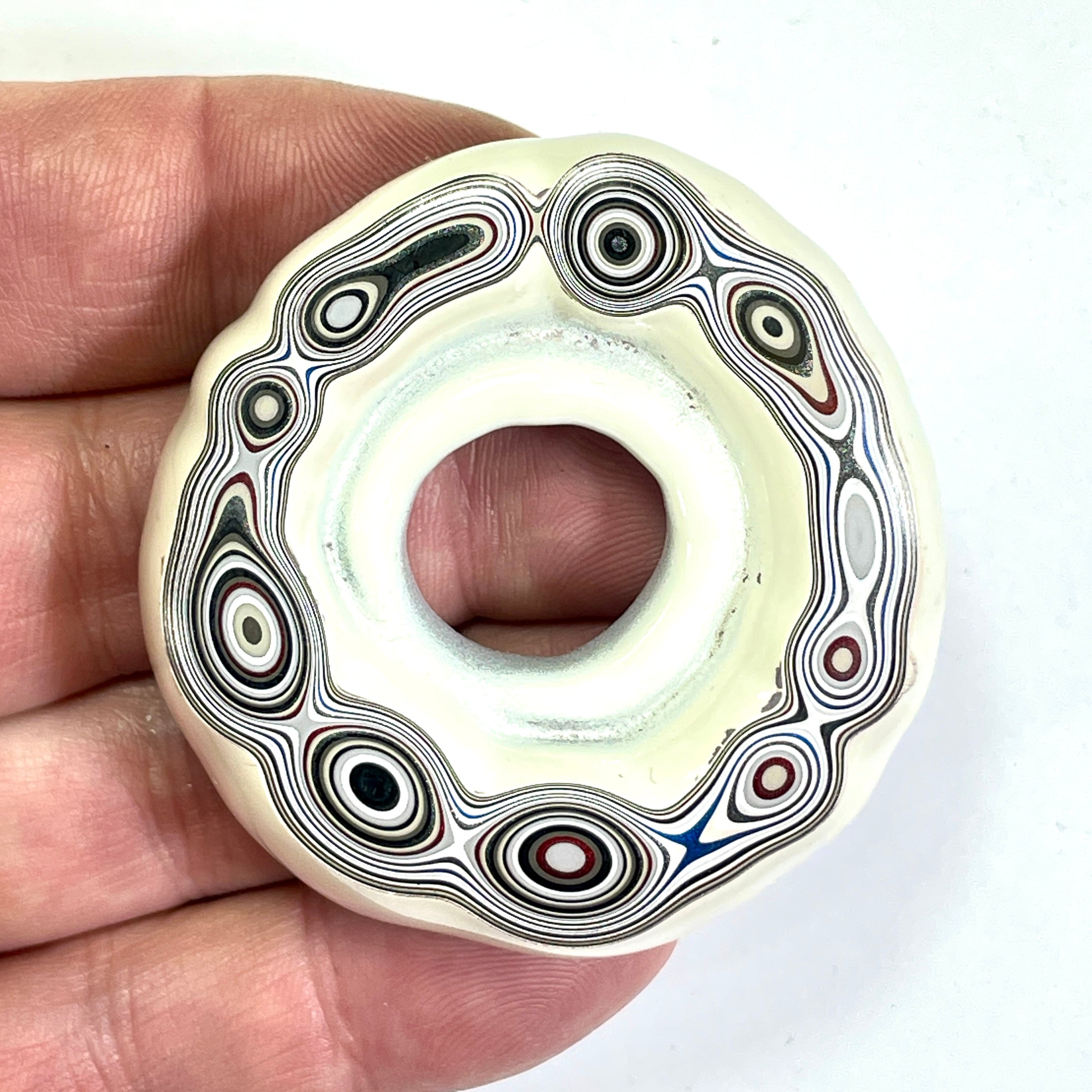 DVH Red White & Blue Fordite Donut Buck Hole Specimen Trio  54mm Round (6773)