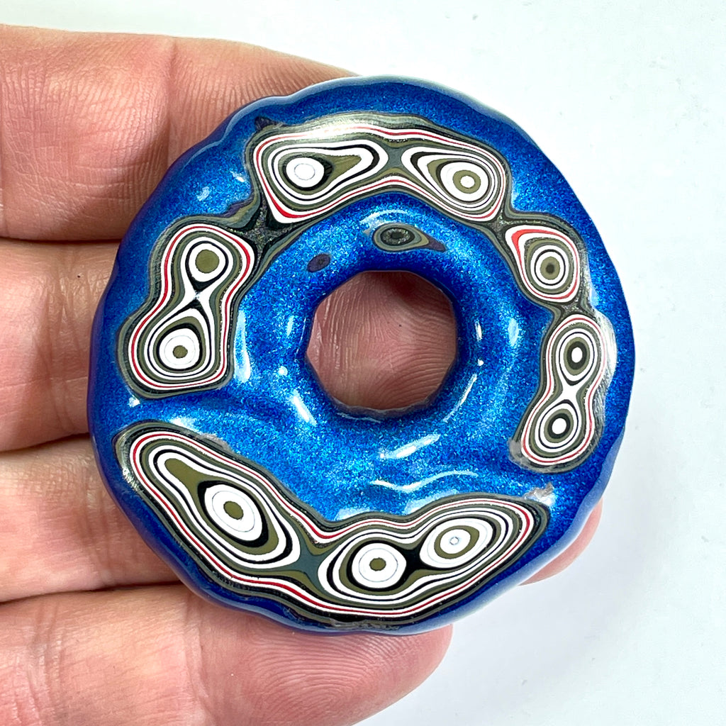 DVH Red White & Blue Fordite Donut Buck Hole Specimen Trio  54mm Round (6773)
