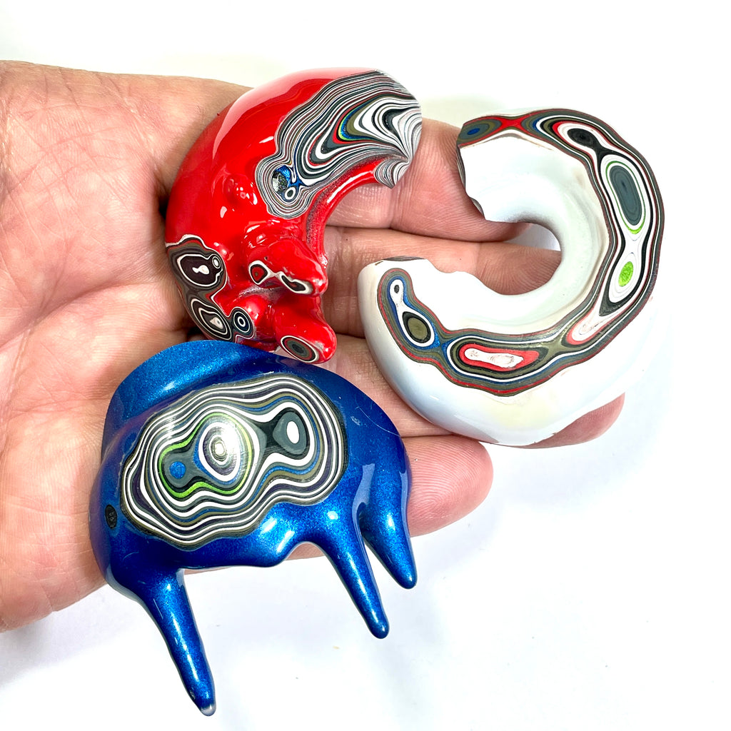 DVH Red White & Blue Fordite Partial Donut Drippy Specimen Trio 4th of July (6774)