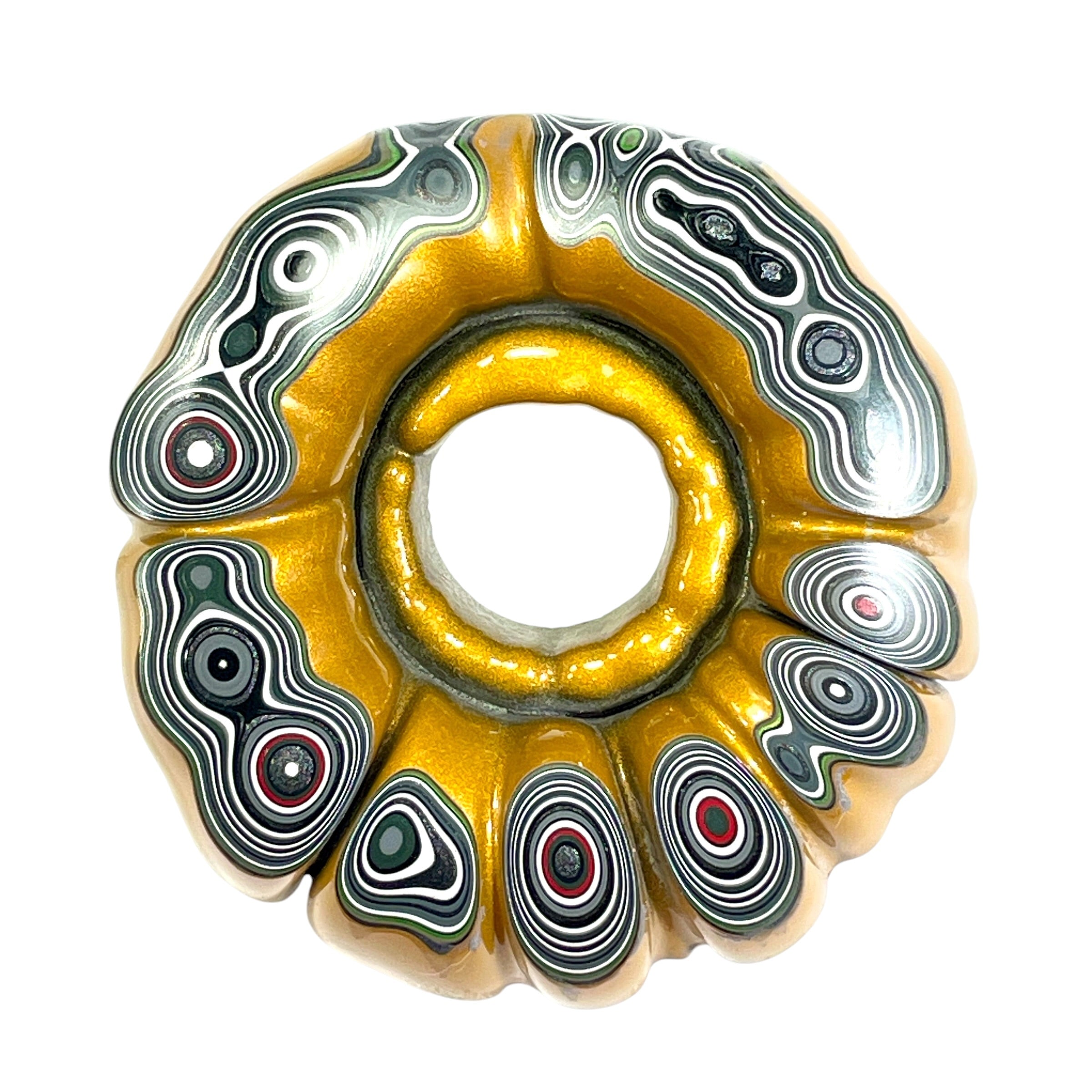 DVH Rare Michigan Jp Goldilocks Fordite Buck Hole Donut Bead Pendant 60mm rd x15 (6775)