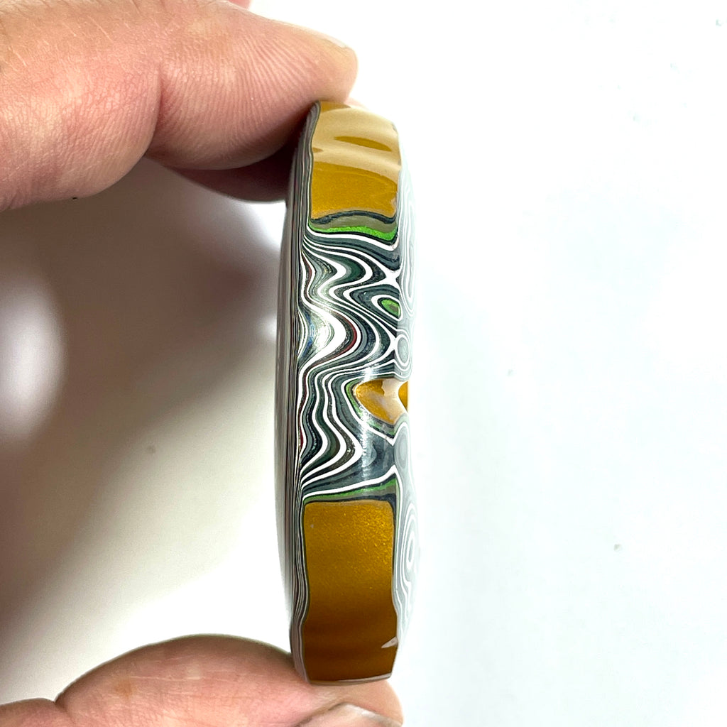 DVH Rare Michigan Jp Goldilocks Fordite Buck Hole Donut Bead Pendant 60mm rd x15 (6775)