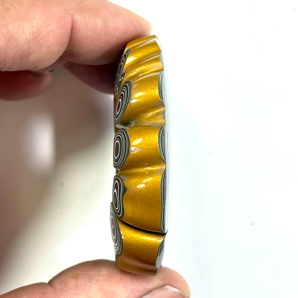DVH Rare Michigan Jp Goldilocks Fordite Buck Hole Donut Bead Pendant 60mm rd x15 (6775)