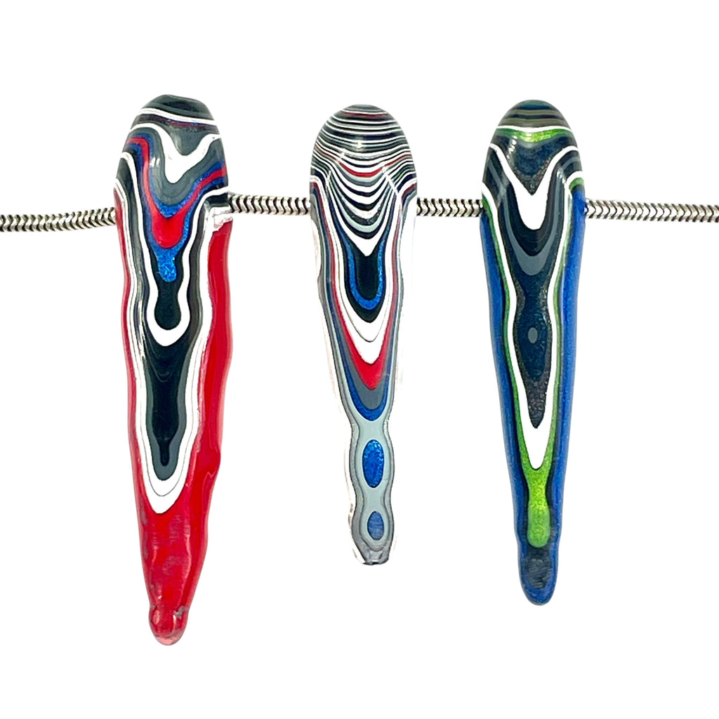 DVH Red White & Blue Fordite Stalactite Bead Pendant Trio 4th of July (6776)