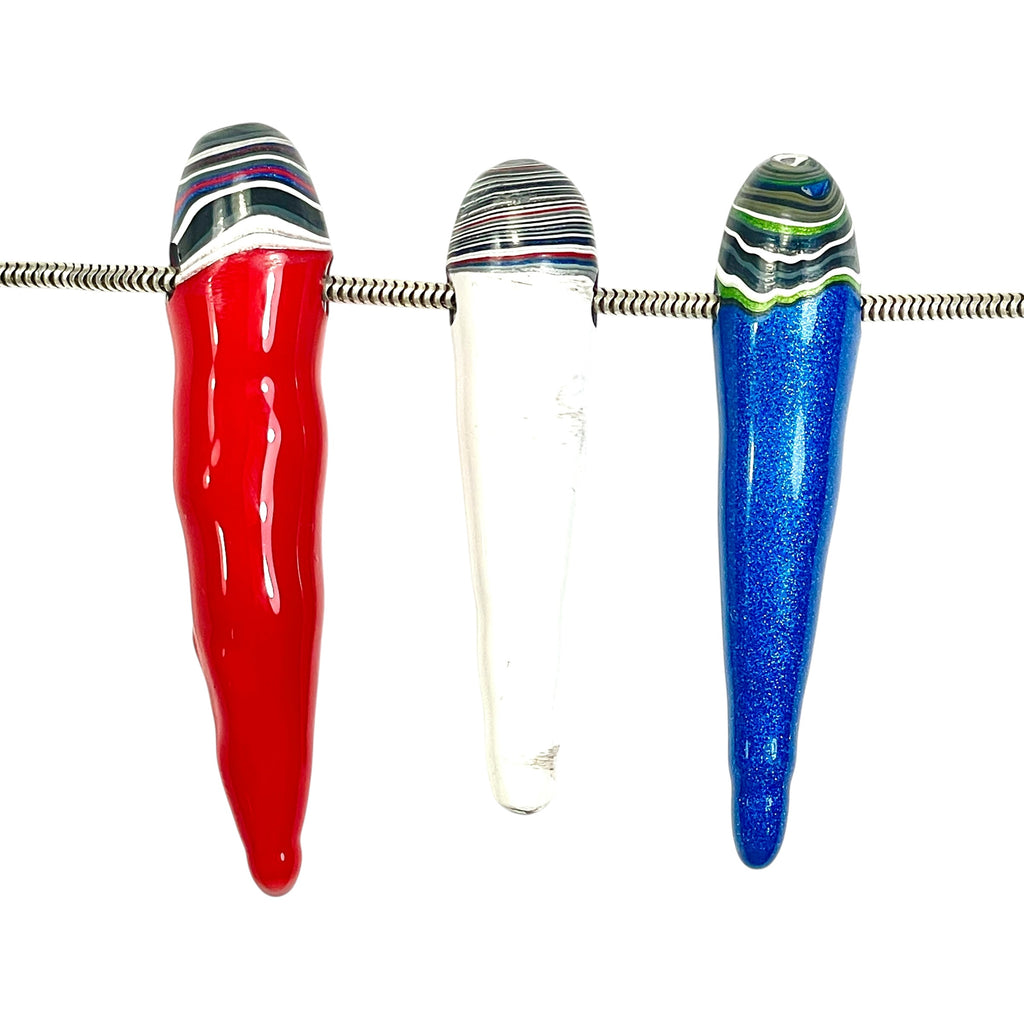 DVH Red White & Blue Fordite Stalactite Bead Pendant Trio 4th of July (6776)