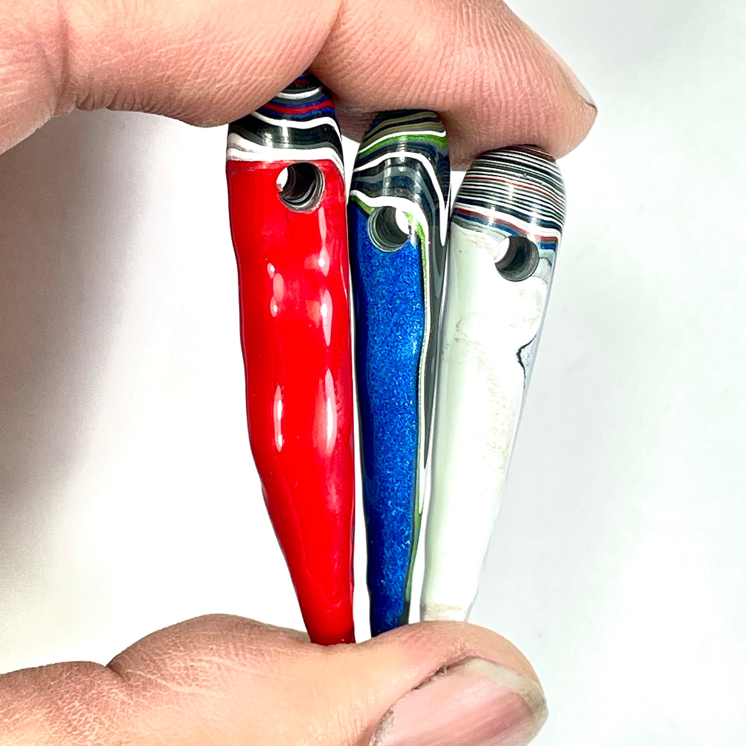DVH Red White & Blue Fordite Stalactite Bead Pendant Trio 4th of July (6776)