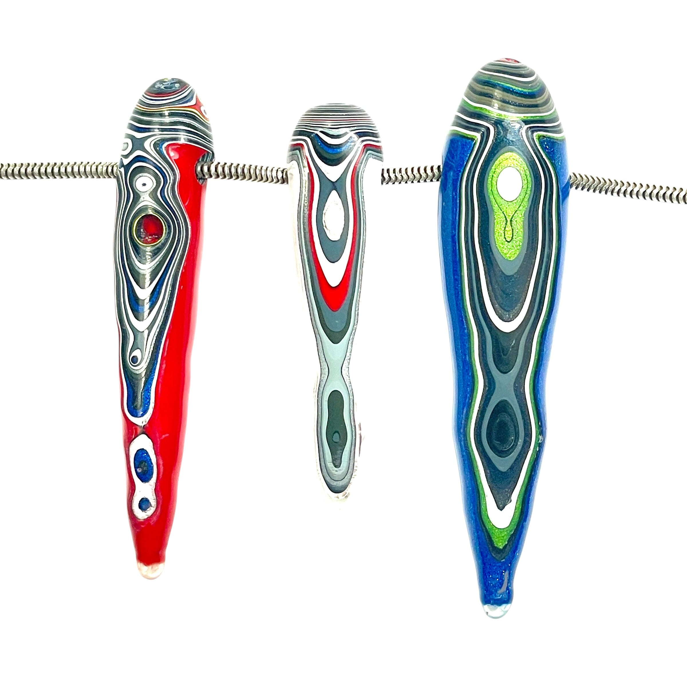 DVH Red White & Blue Fordite Stalactite Bead Pendant Trio 4th of July (6777)
