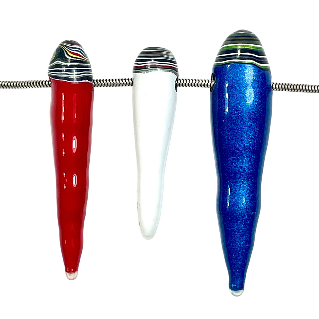 DVH Red White & Blue Fordite Stalactite Bead Pendant Trio 4th of July (6777)