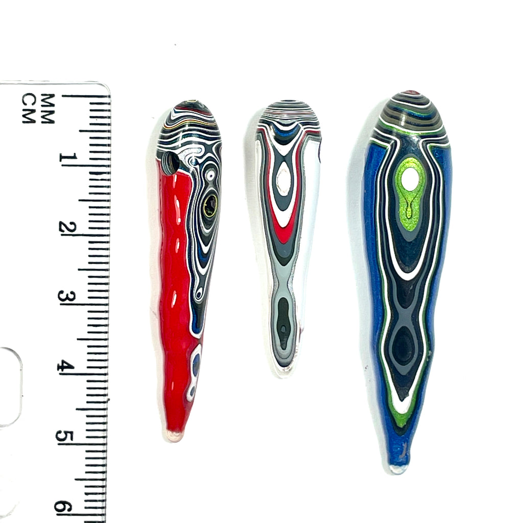 DVH Red White & Blue Fordite Stalactite Bead Pendant Trio 4th of July (6777)