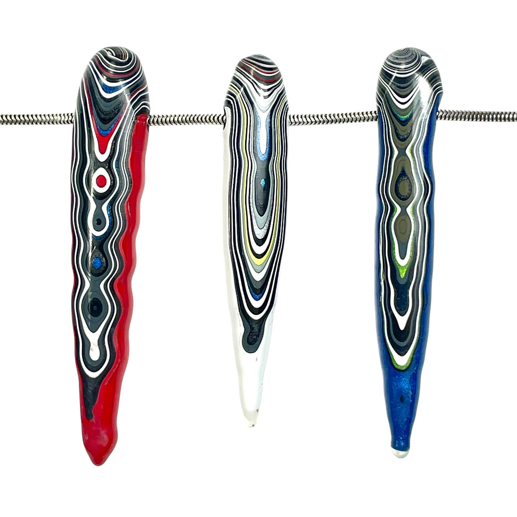 DVH Red White & Blue Fordite Stalactite Bead Pendant Trio 4th of July (6778)