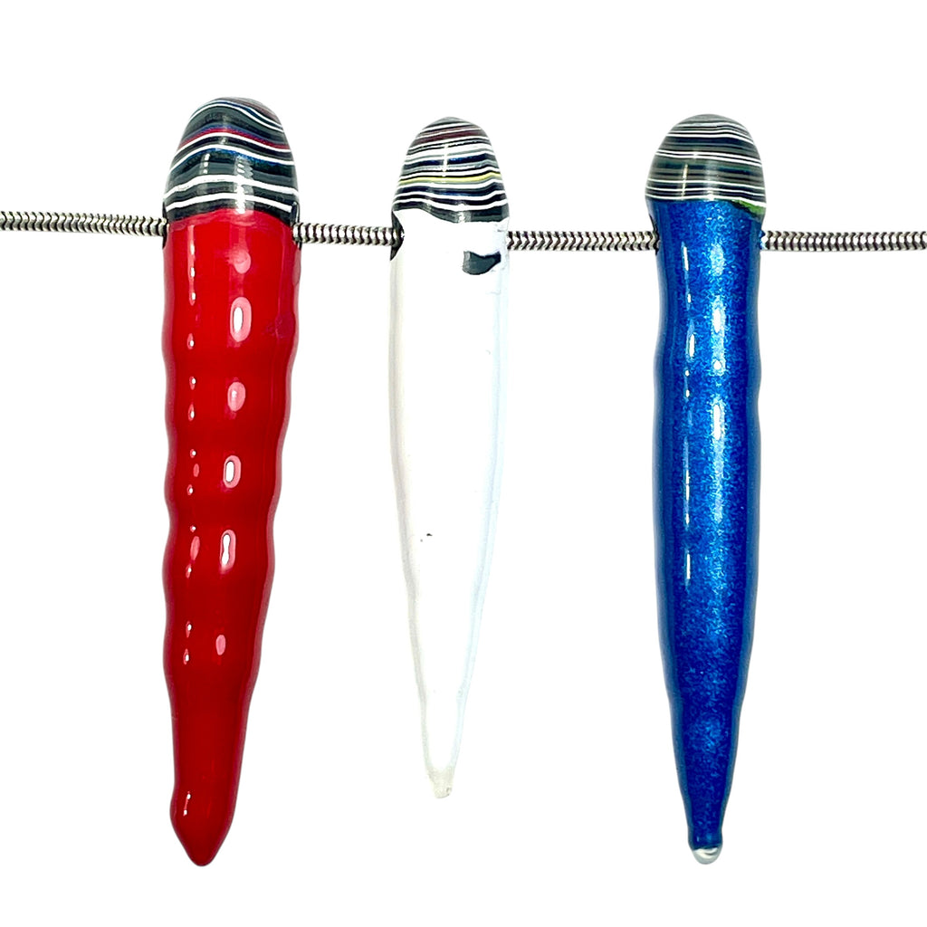 DVH Red White & Blue Fordite Stalactite Bead Pendant Trio 4th of July (6778)