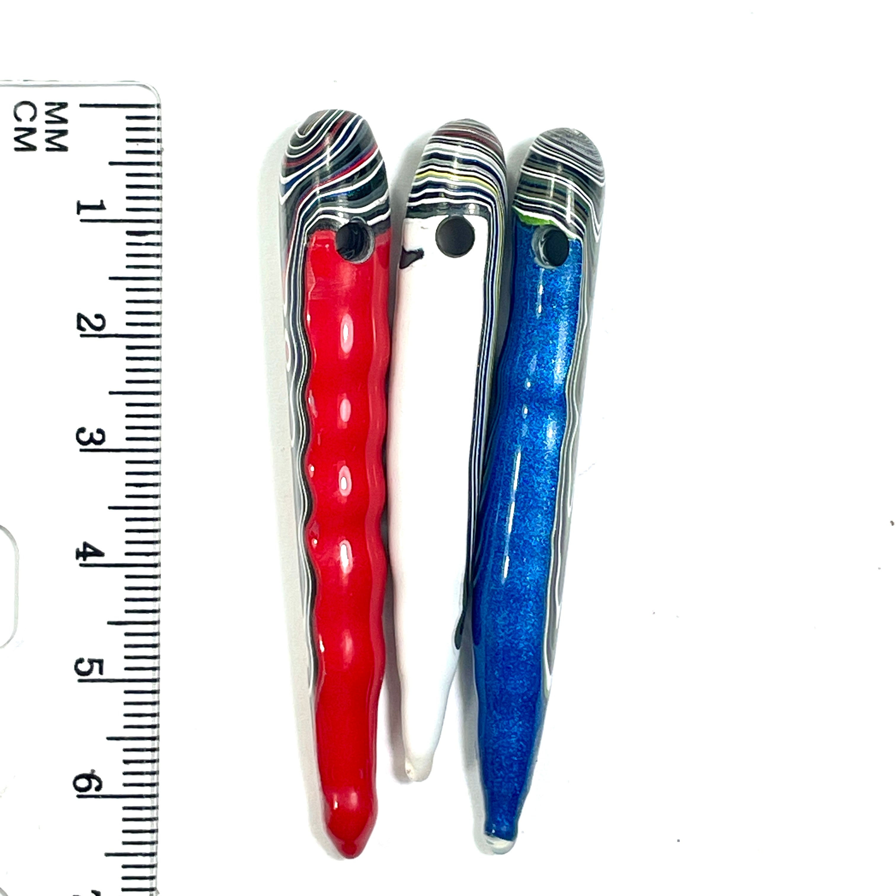 DVH Red White & Blue Fordite Stalactite Bead Pendant Trio 4th of July (6778)