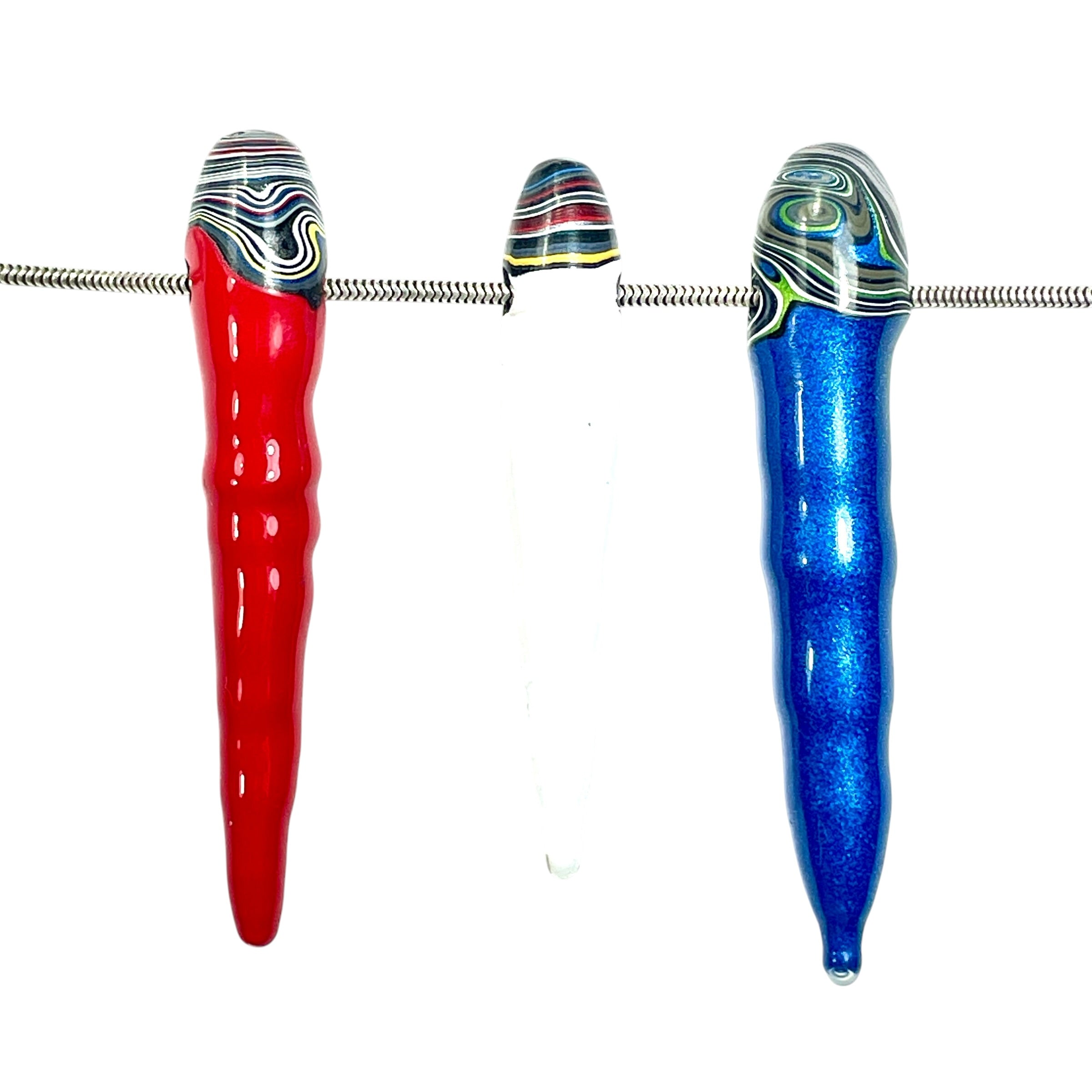 DVH Red White & Blue Fordite Stalactite Bead Pendant Trio 4th of July (6779)