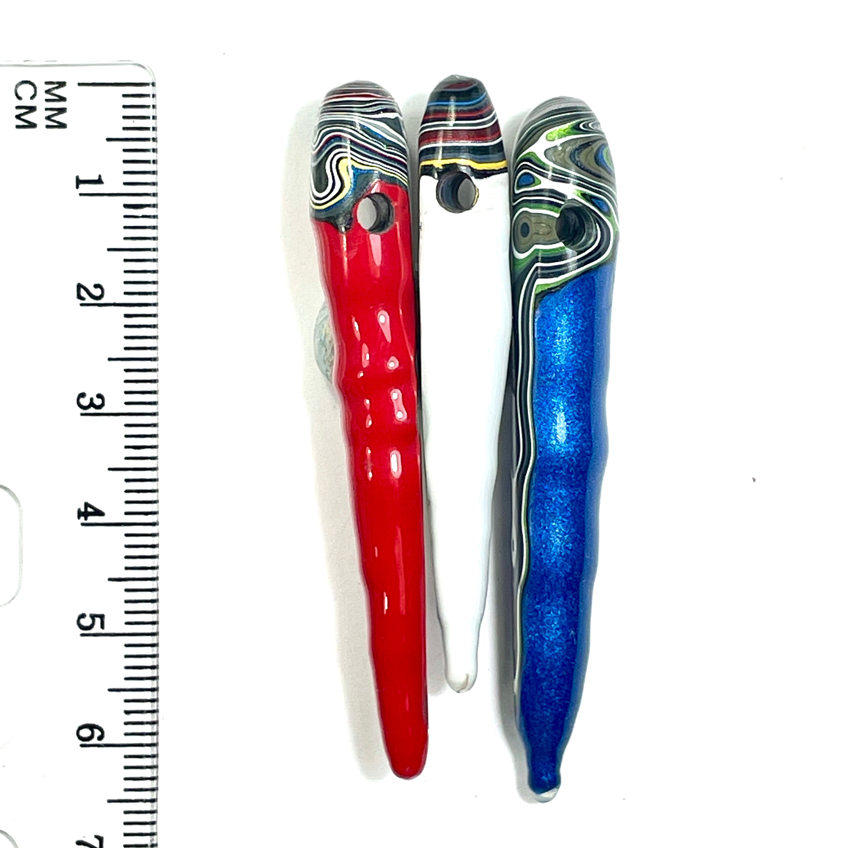 DVH Red White & Blue Fordite Stalactite Bead Pendant Trio 4th of July (6779)