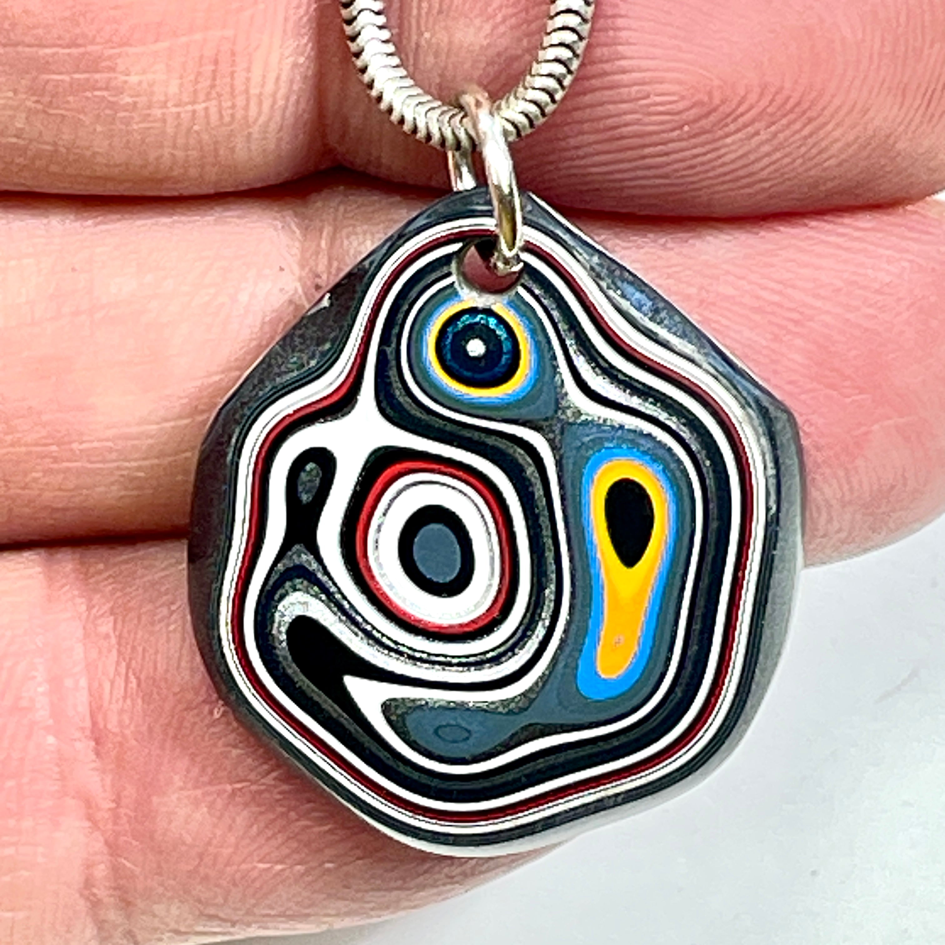 DVH Rare Michigan Fordite Hex Bolt Pendant Chv Frd Jp 26x24x5mm (6787)