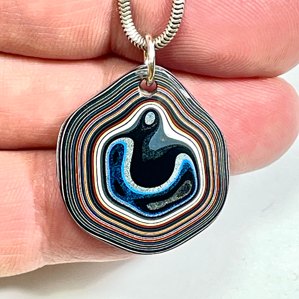 DVH Rare Michigan Fordite Hex Bolt Pendant Chv Frd Jp 26x24x5mm (6787)