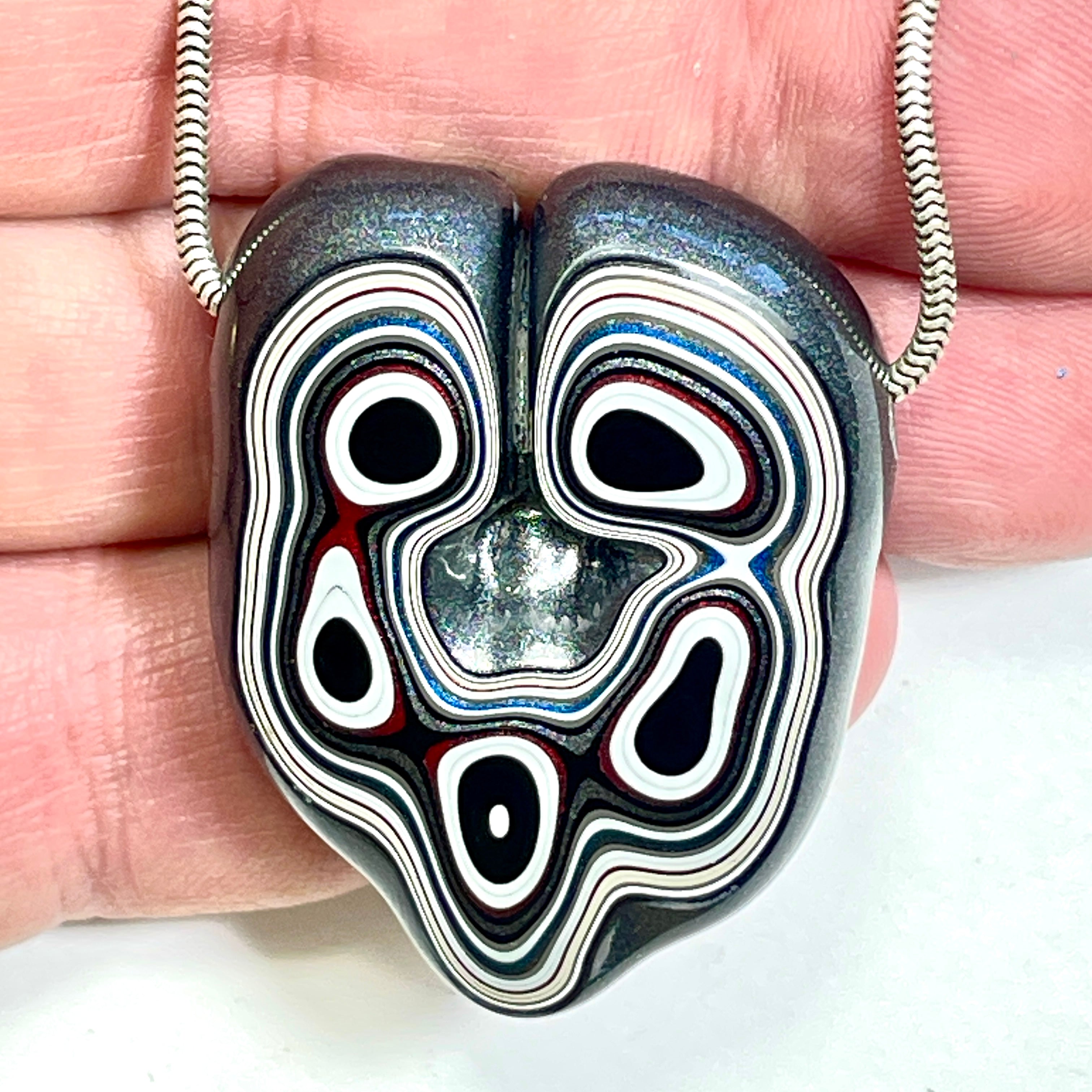 DVH Rare Michigan Fordite Hex Bolt Bead Pendant Chv Frd Jp 42x32x14mm (6788)