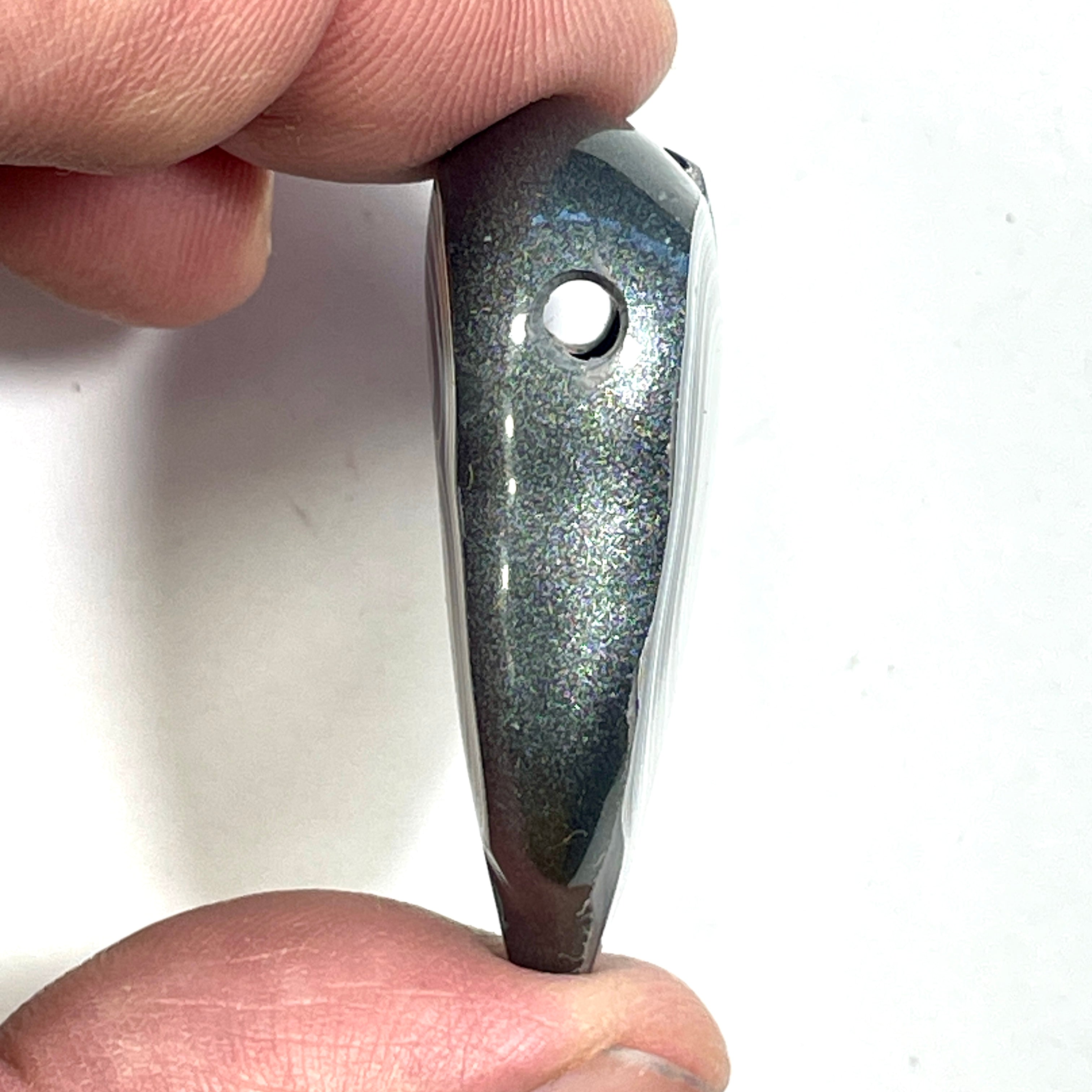 DVH Rare Michigan Fordite Hex Bolt Bead Pendant Chv Frd Jp 42x32x14mm (6788)