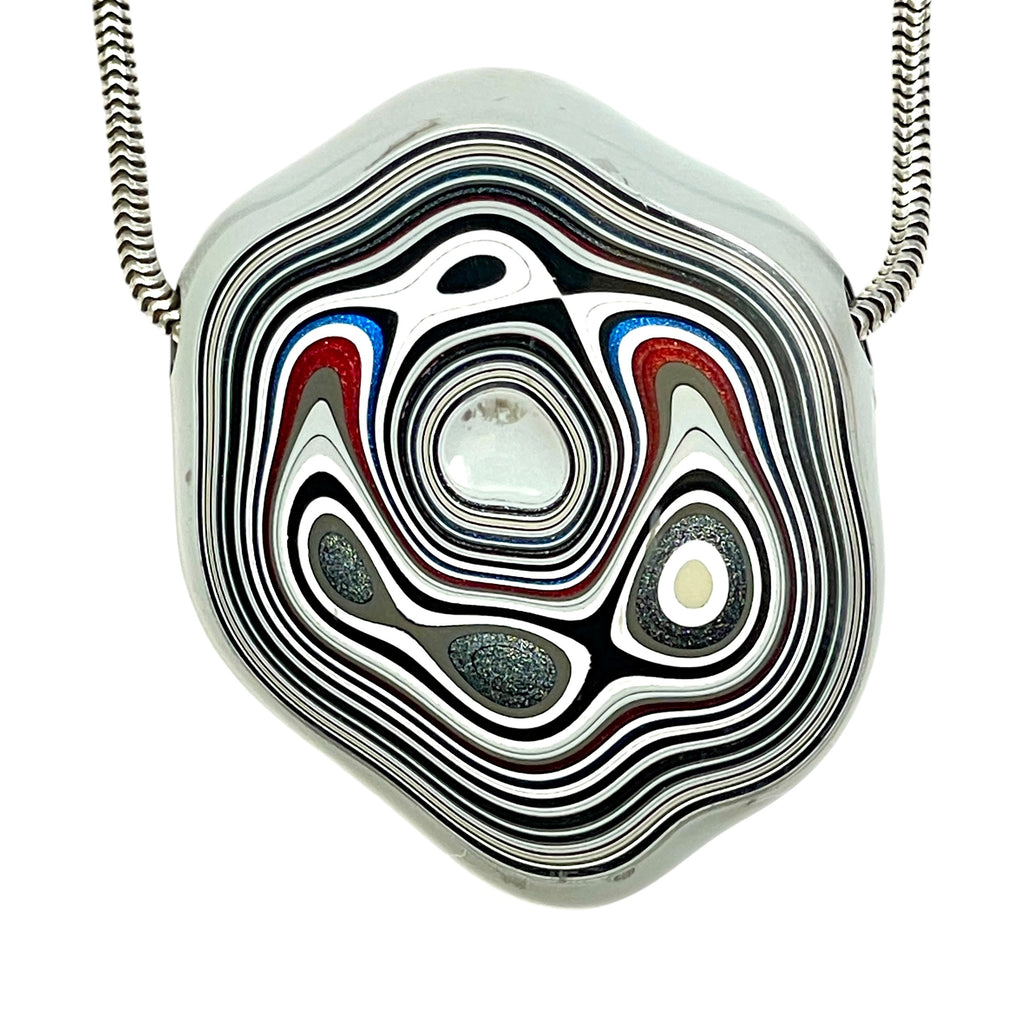 DVH Rare Michigan Fordite Hex Bolt Bead Pendant Chv Frd Jp 36x30x9mm (6789)