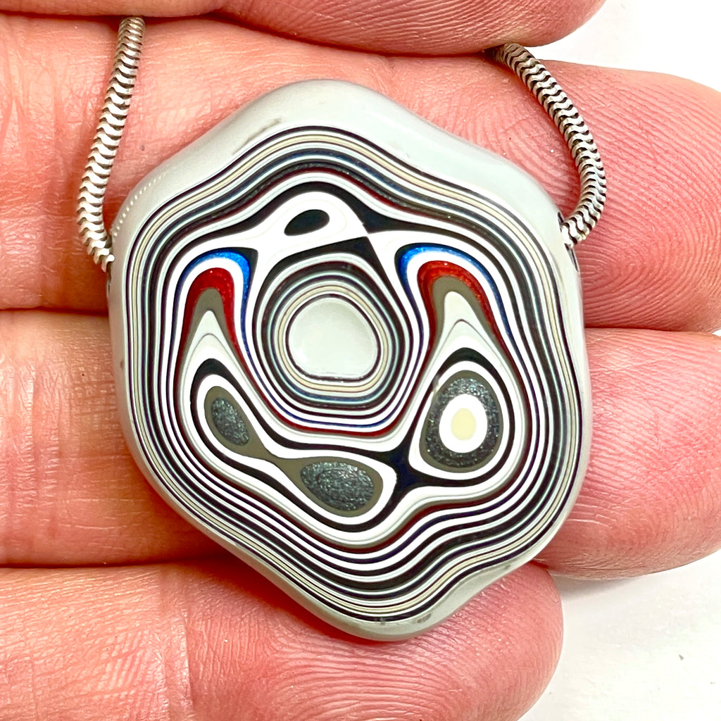 DVH Rare Michigan Fordite Hex Bolt Bead Pendant Chv Frd Jp 36x30x9mm (6789)