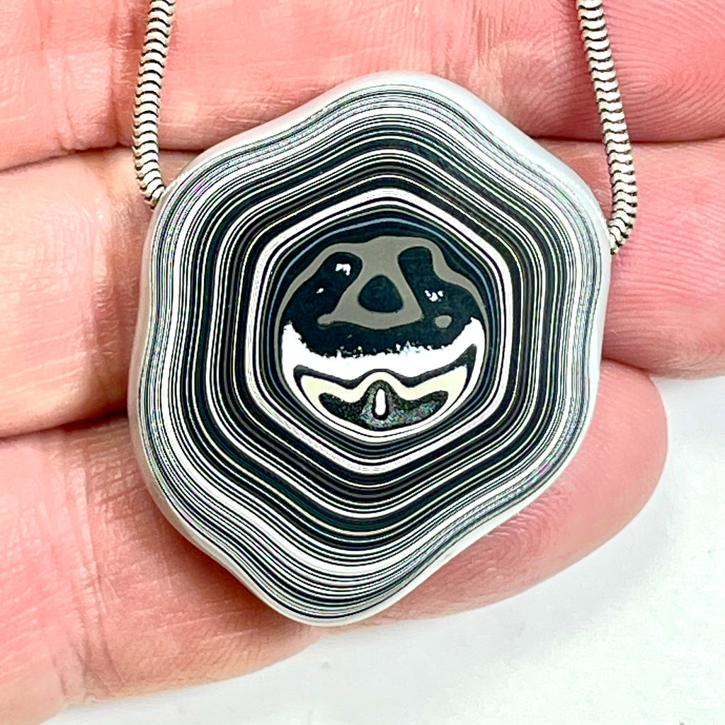DVH Rare Michigan Fordite Hex Bolt Bead Pendant Chv Frd Jp 36x30x9mm (6789)