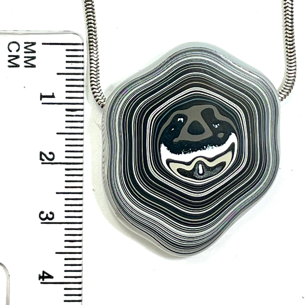 DVH Rare Michigan Fordite Hex Bolt Bead Pendant Chv Frd Jp 36x30x9mm (6789)