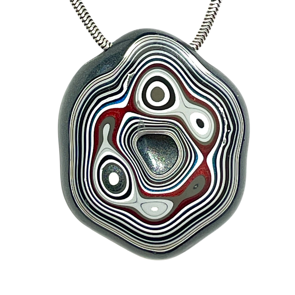DVH Rare Michigan Fordite Hex Bolt Bead Pendant Chv Frd Jp 36x30x9mm (6790)