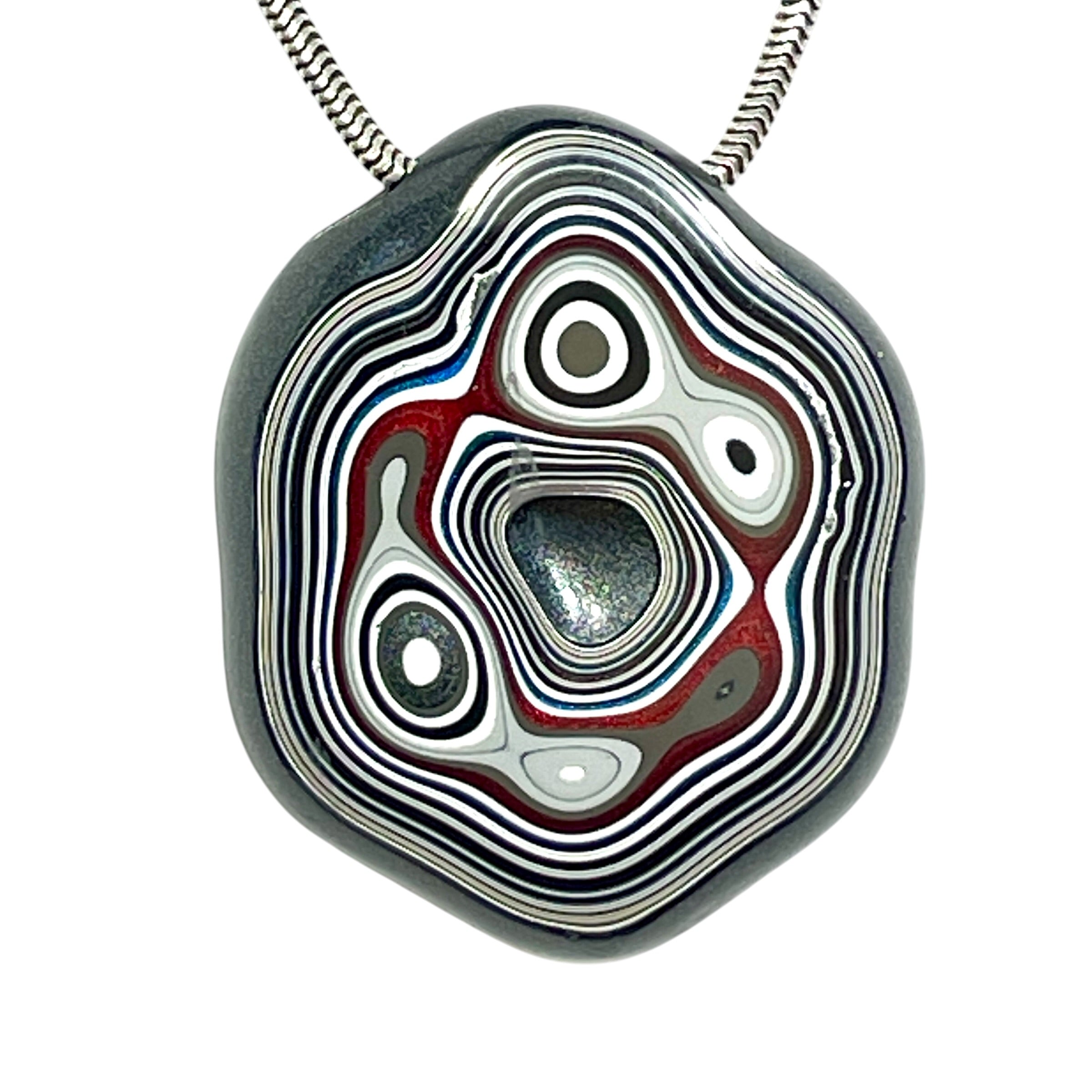 DVH Rare Michigan Fordite Hex Bolt Bead Pendant Chv Frd Jp 36x30x9mm (6790)