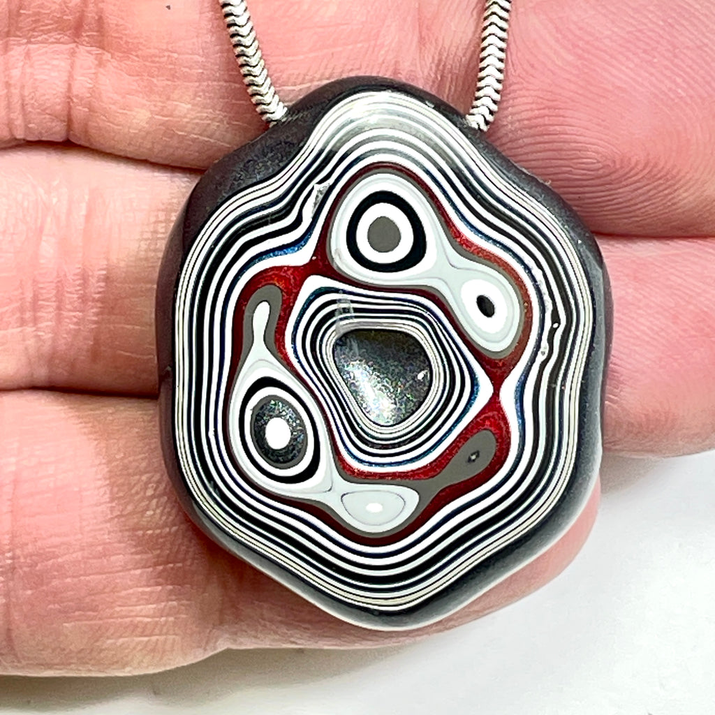DVH Rare Michigan Fordite Hex Bolt Bead Pendant Chv Frd Jp 36x30x9mm (6790)