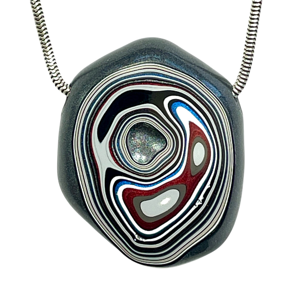 DVH Rare Michigan Fordite Hex Bolt Bead Pendant Chv Frd Jp 36x30x9 (6791)