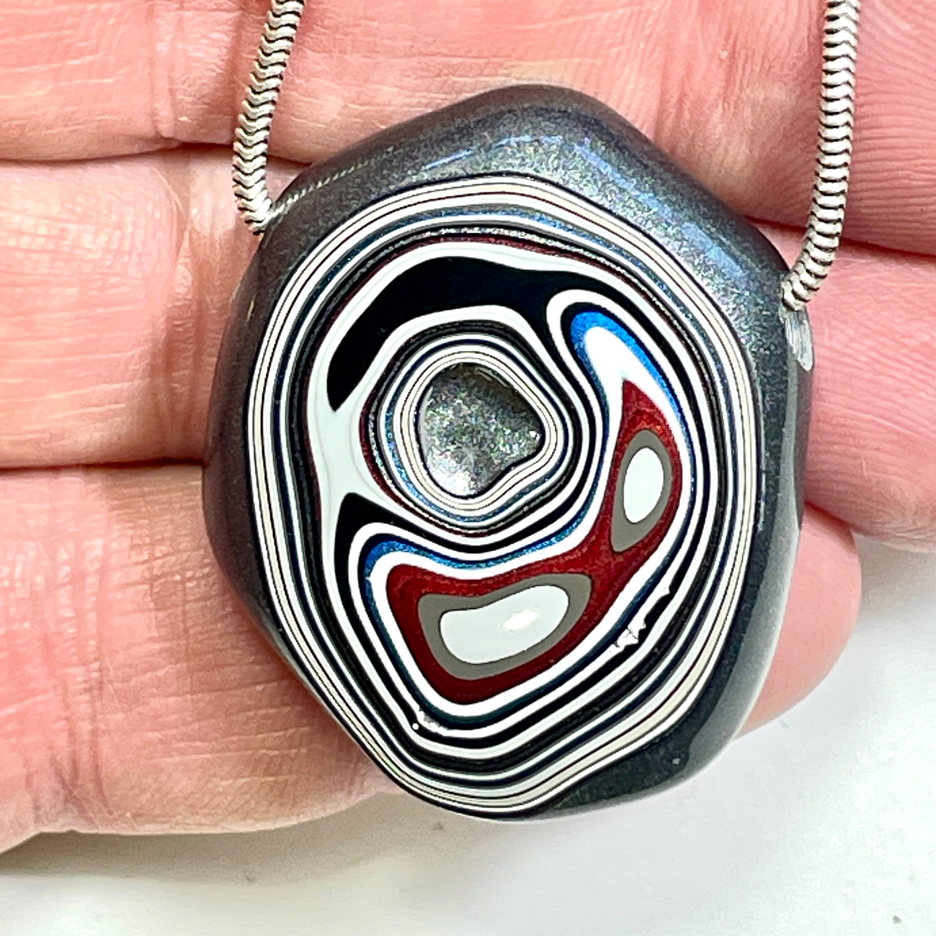 DVH Rare Michigan Fordite Hex Bolt Bead Pendant Chv Frd Jp 36x30x9 (6791)