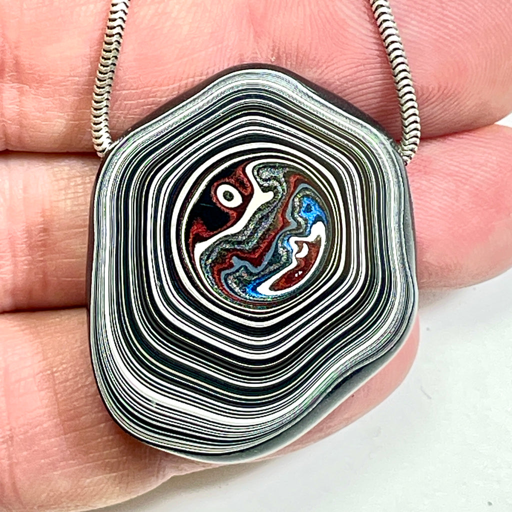 DVH Rare Michigan Fordite Hex Bolt Bead Pendant Chv Frd Jp 36x30x9 (6791)