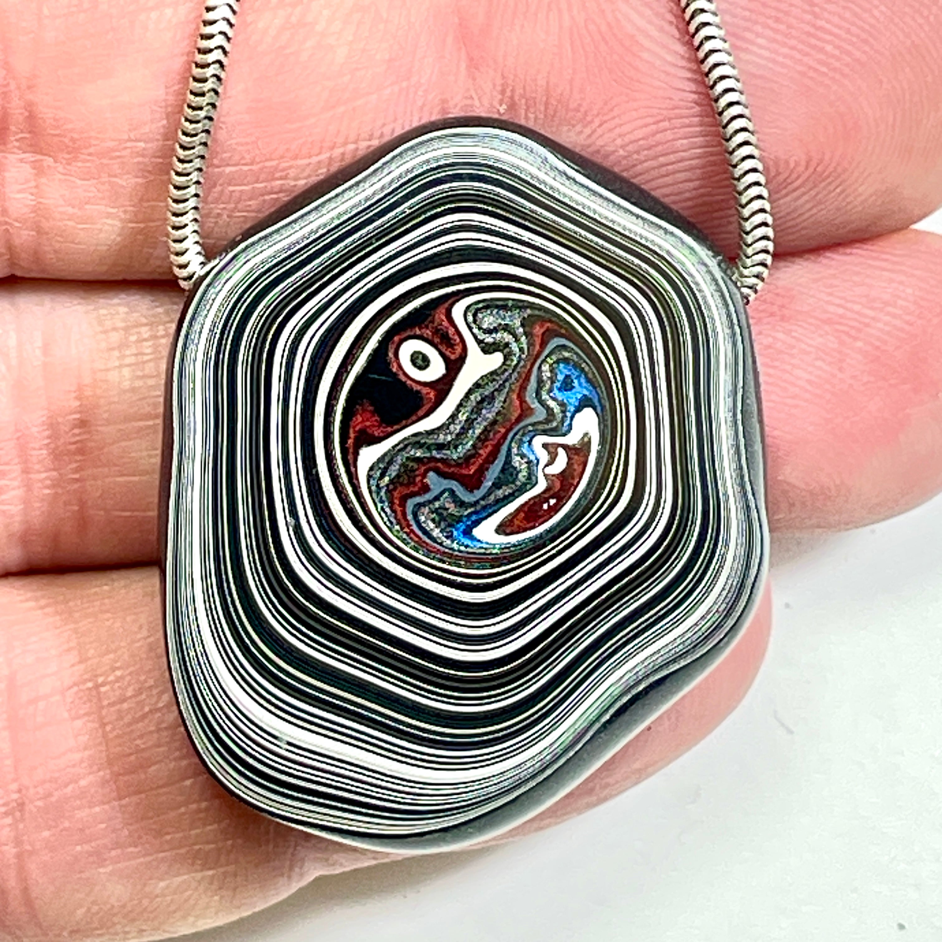 DVH Rare Michigan Fordite Hex Bolt Bead Pendant Chv Frd Jp 36x30x9 (6791)