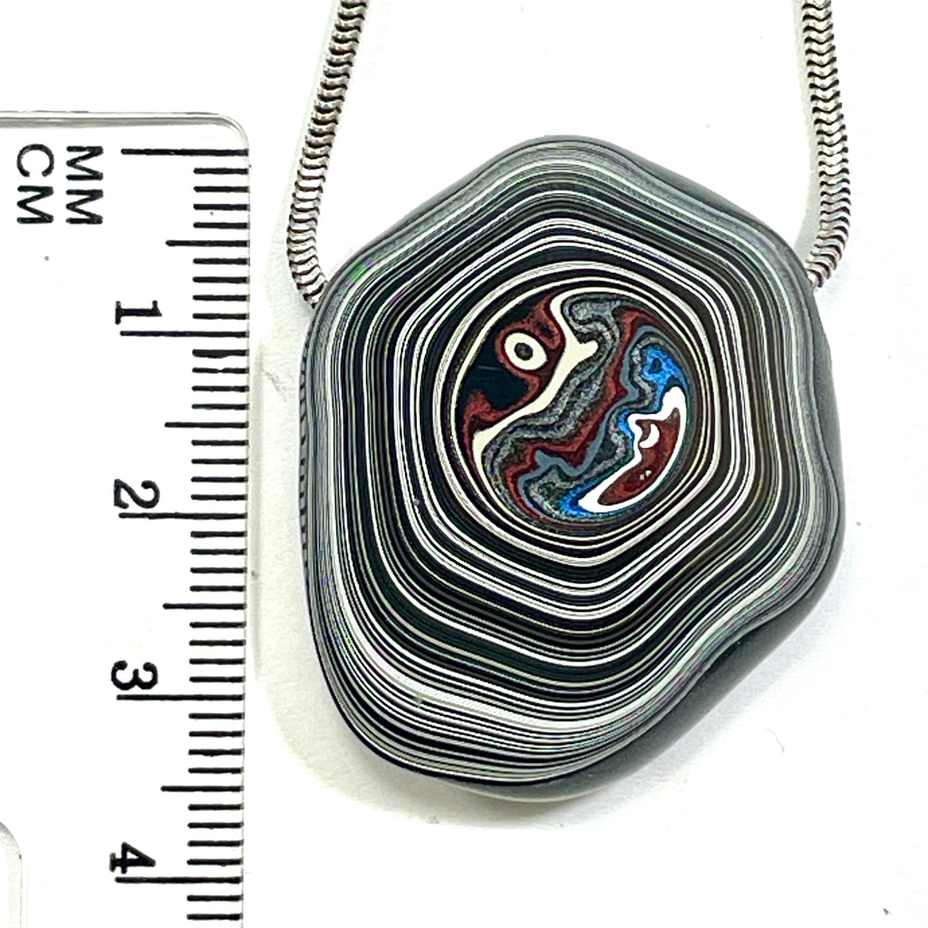 DVH Rare Michigan Fordite Hex Bolt Bead Pendant Chv Frd Jp 36x30x9 (6791)