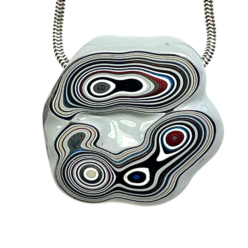DVH Rare Michigan Fordite Hex Bolt Bead Pendant Chv Frd Jp 26x31x9mm (6792)