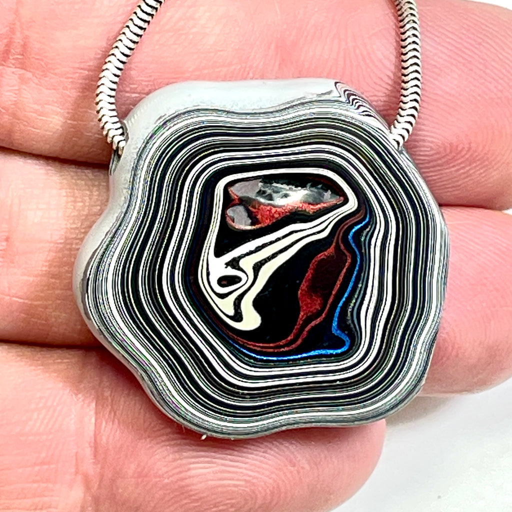 DVH Rare Michigan Fordite Hex Bolt Bead Pendant Chv Frd Jp 26x31x9mm (6792)