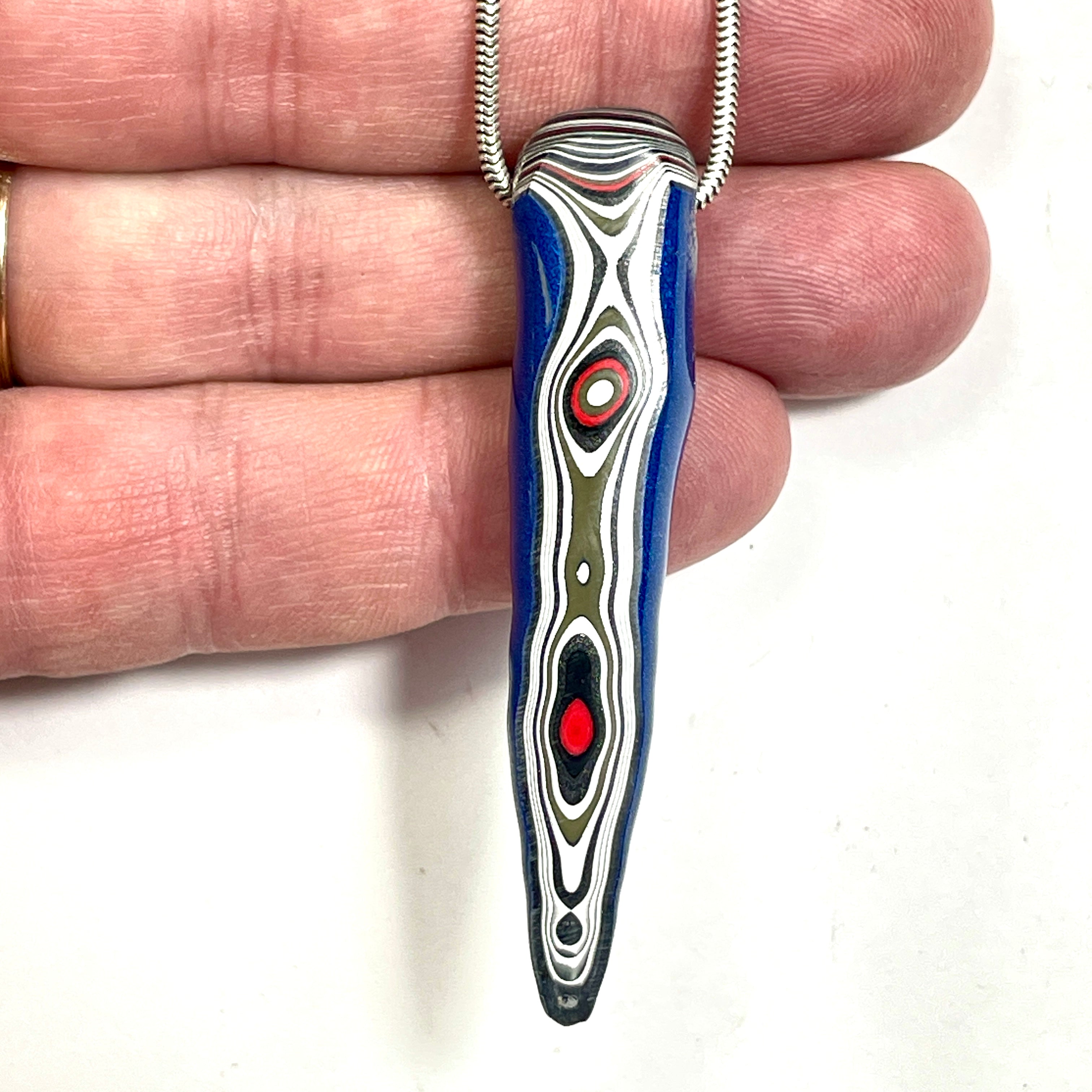 DVH Blue Stalactite Drip Fordite Bead Pendant Michigan Chv Frd Jp 61x14x12mm (6794)