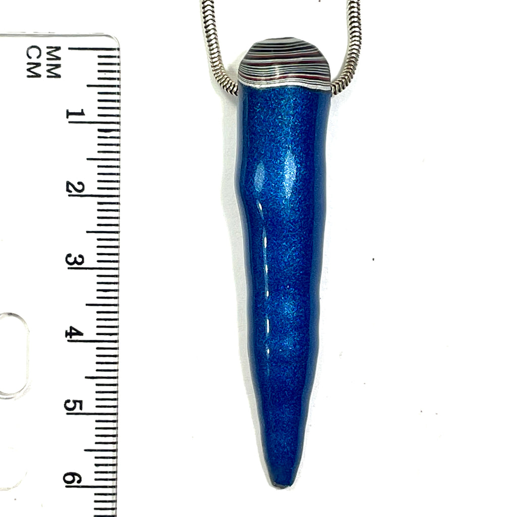 DVH Blue Stalactite Drip Fordite Bead Pendant Michigan Chv Frd Jp 61x14x12mm (6794)