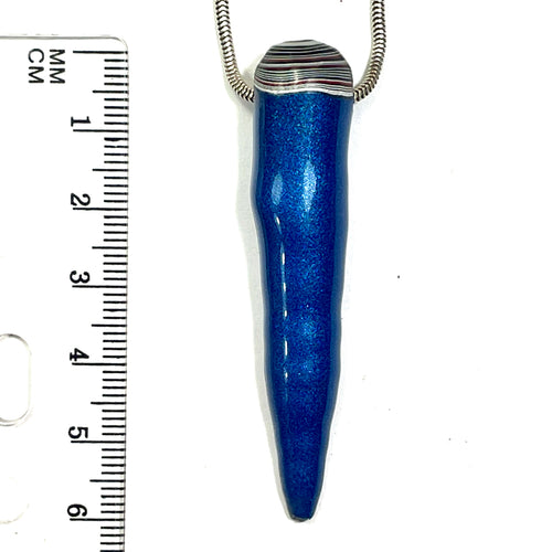 DVH Blue Stalactite Drip Fordite Bead Pendant Michigan Chv Frd Jp 61x14x12mm (6794)