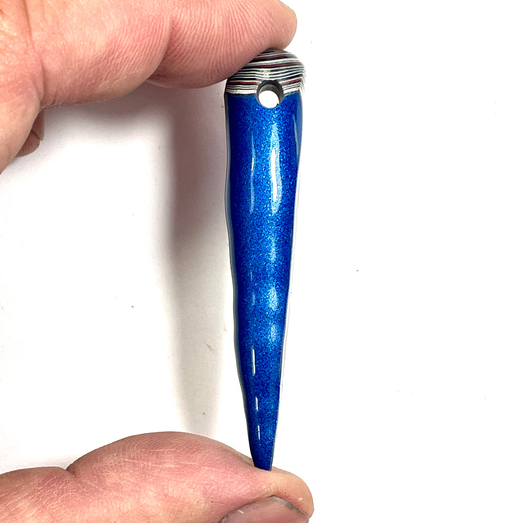 DVH Blue Stalactite Drip Fordite Bead Pendant Michigan Chv Frd Jp 61x14x12mm (6794)