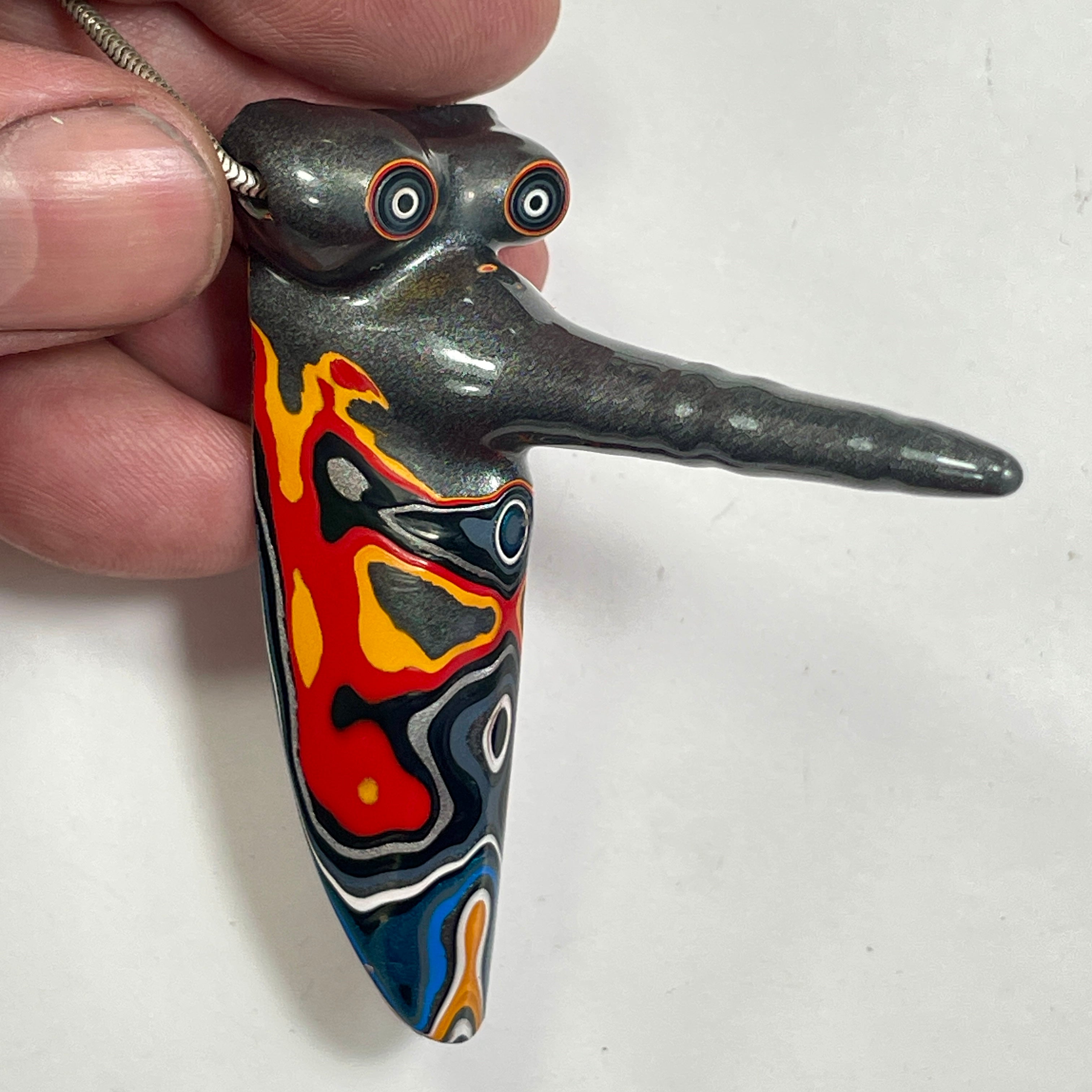 DVH Stalactite Bird Head Fordite Bead Pendant Michigan Chv Frd Jp 64x24x56mm (6795)