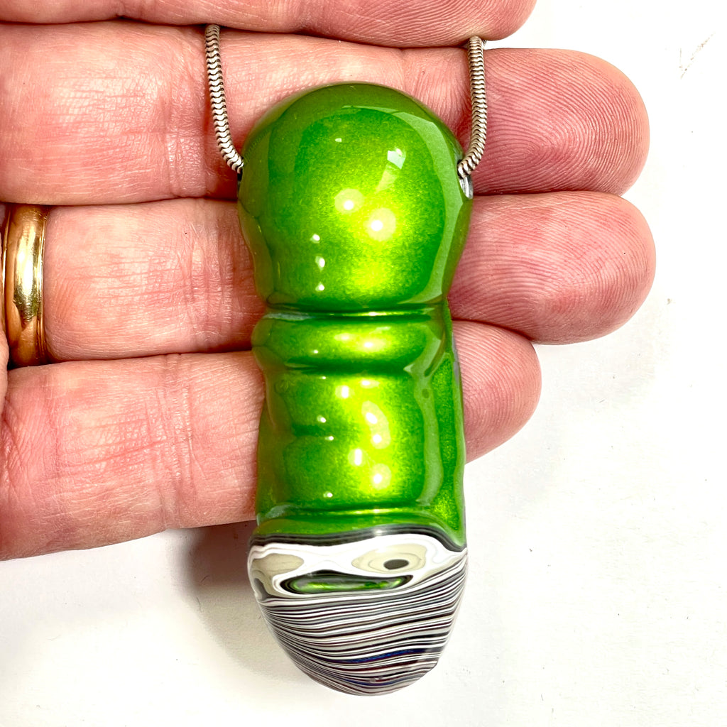 DVH Mojito Green Fordite Bead Phallic Pendant Michigan Jp 66x25x16mm (6797)