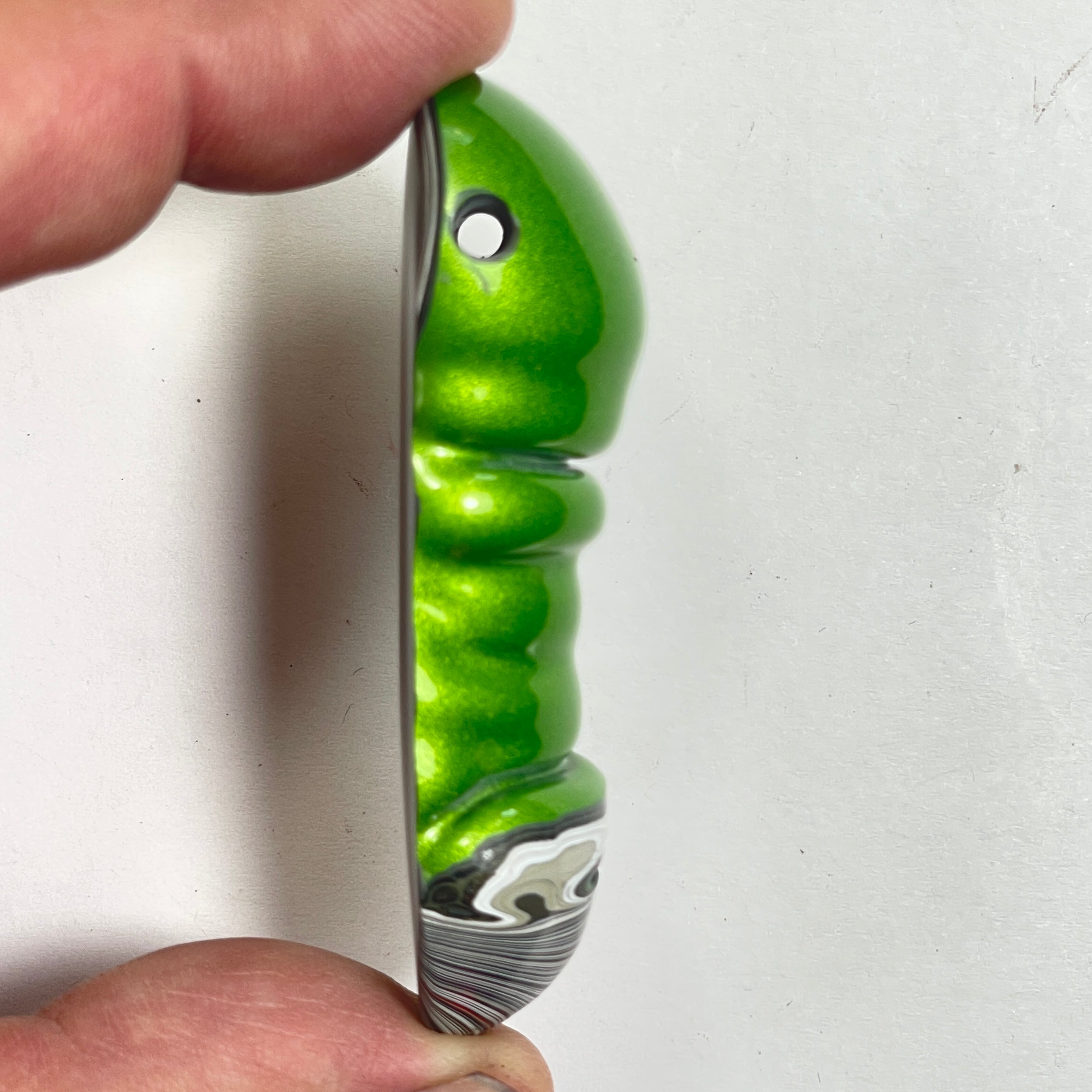 DVH Mojito Green Fordite Bead Phallic Pendant Michigan Jp 66x25x16mm (6797)