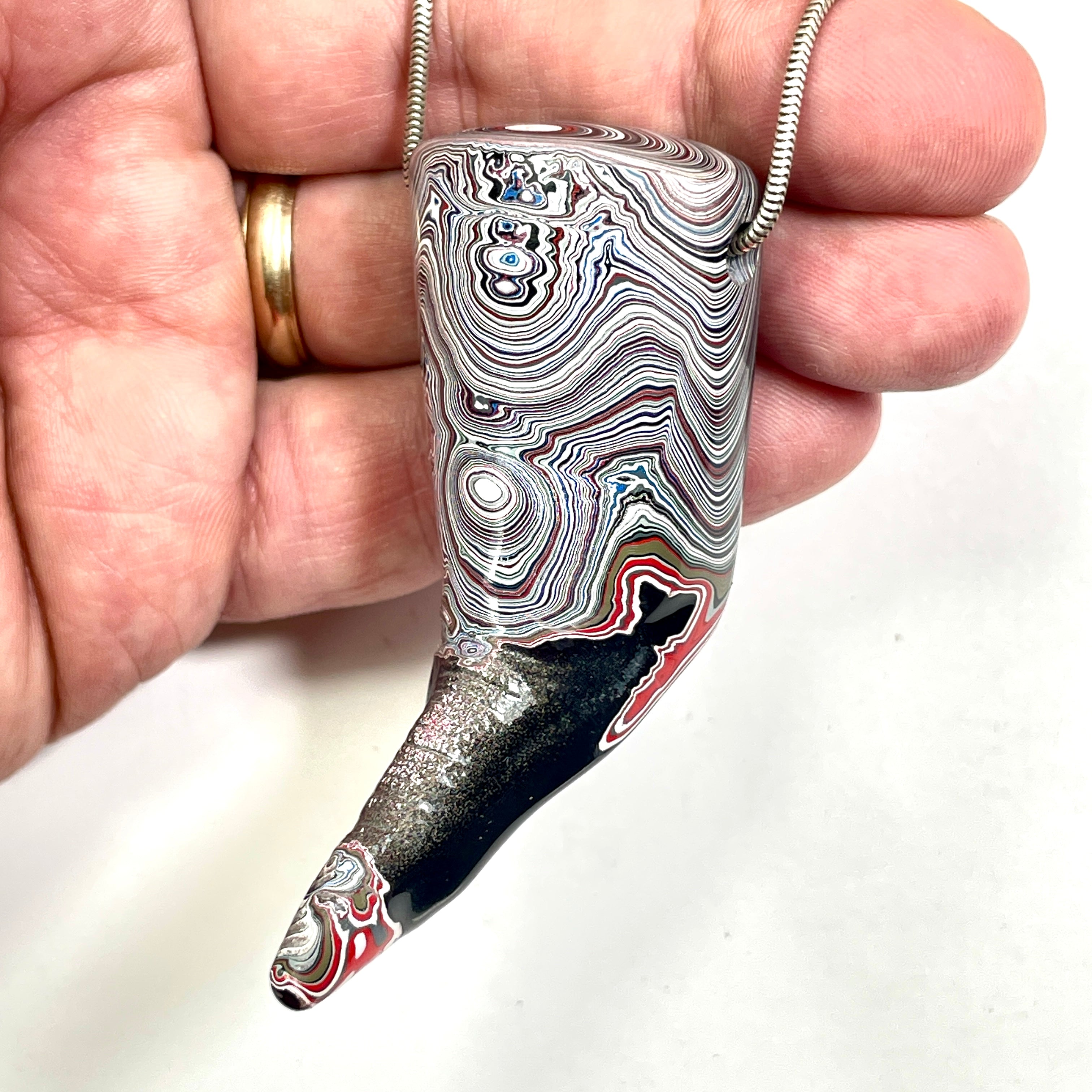 DVH Black Stalactite Phallic Fordite Bead Pendant Michigan Chv Frd Jp 63x32x52mm (6798)