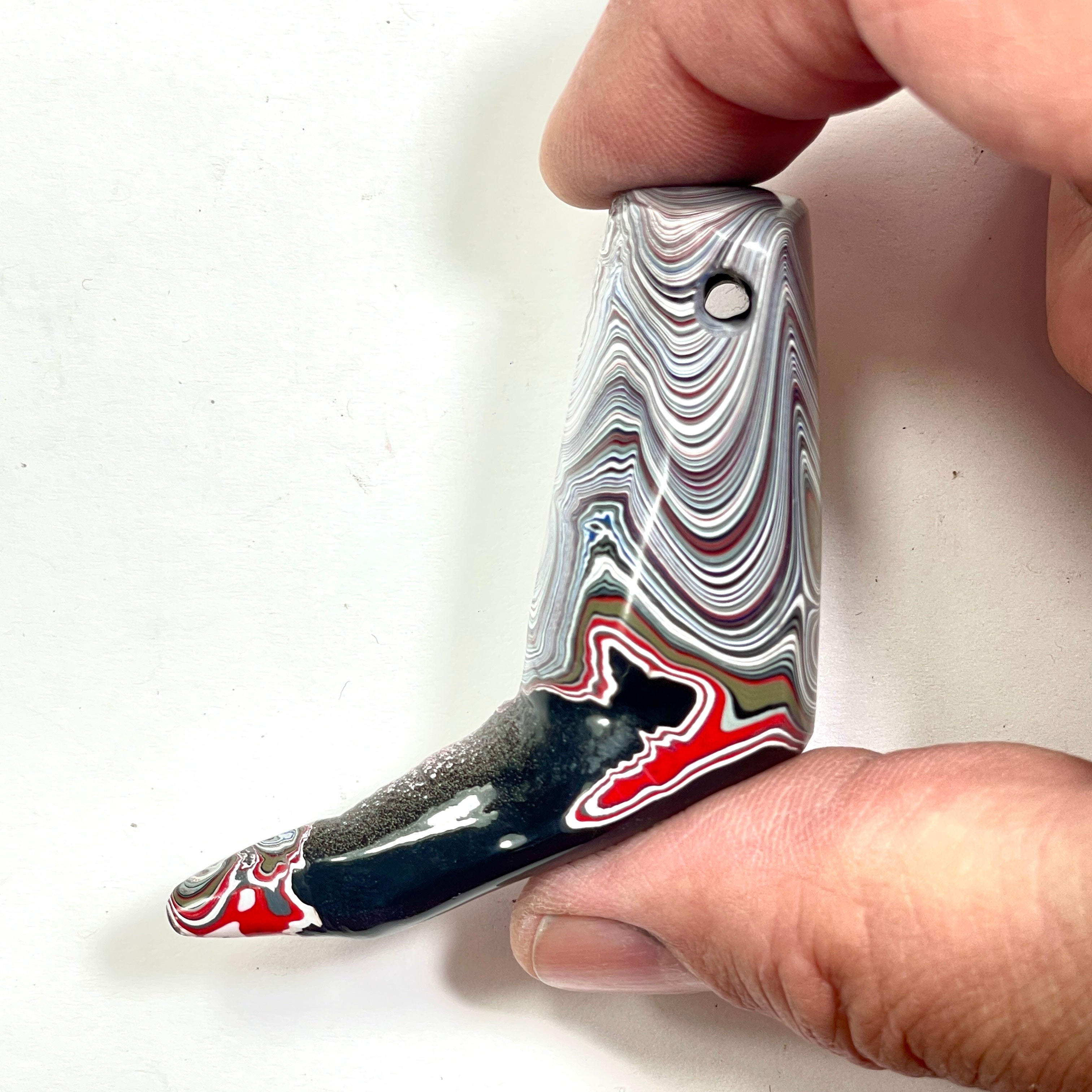 DVH Black Stalactite Phallic Fordite Bead Pendant Michigan Chv Frd Jp 63x32x52mm (6798)