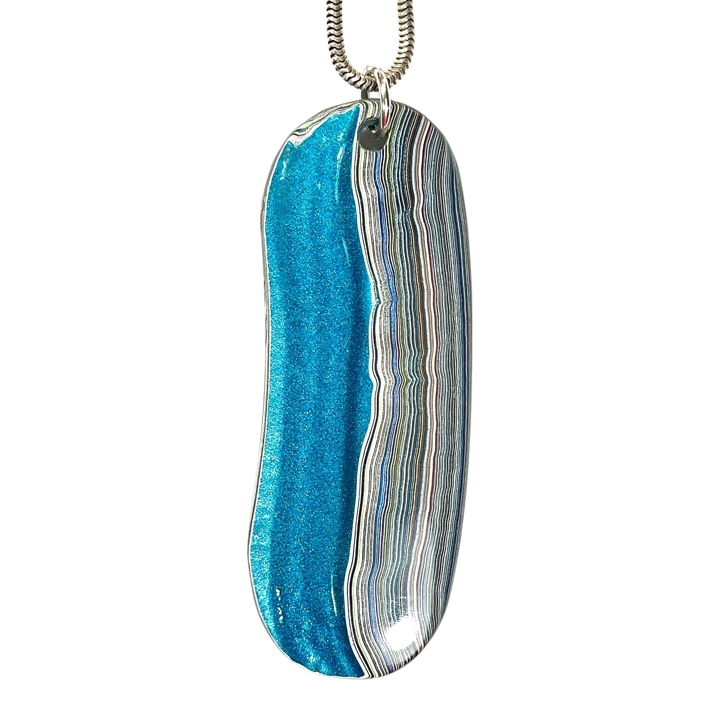 DVH Bikini Pearl Blue Jp Fordite Pendant Michigan 56x21x6mm (6800)
